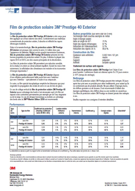 3M Prestige 40 Exterior – fiche technique