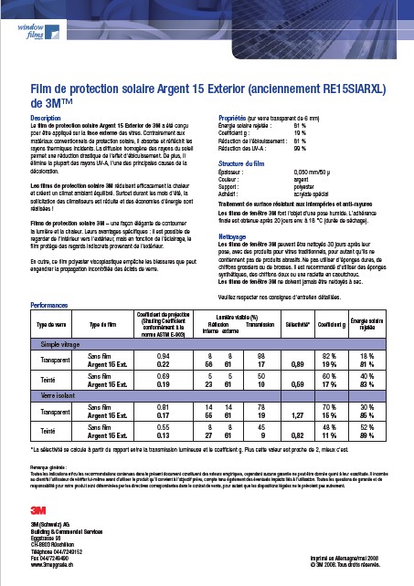 3M Silver 15 extérieur – fiche technique