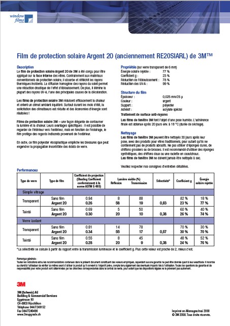 3M Silver 20 intérieur – fiche technique