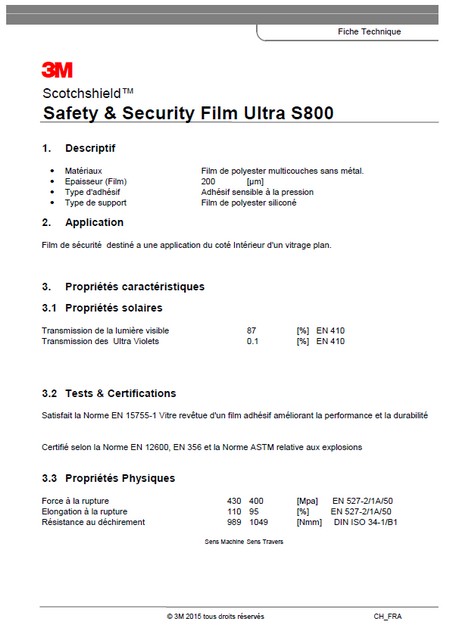 3M Ultra S800 – fiche technique